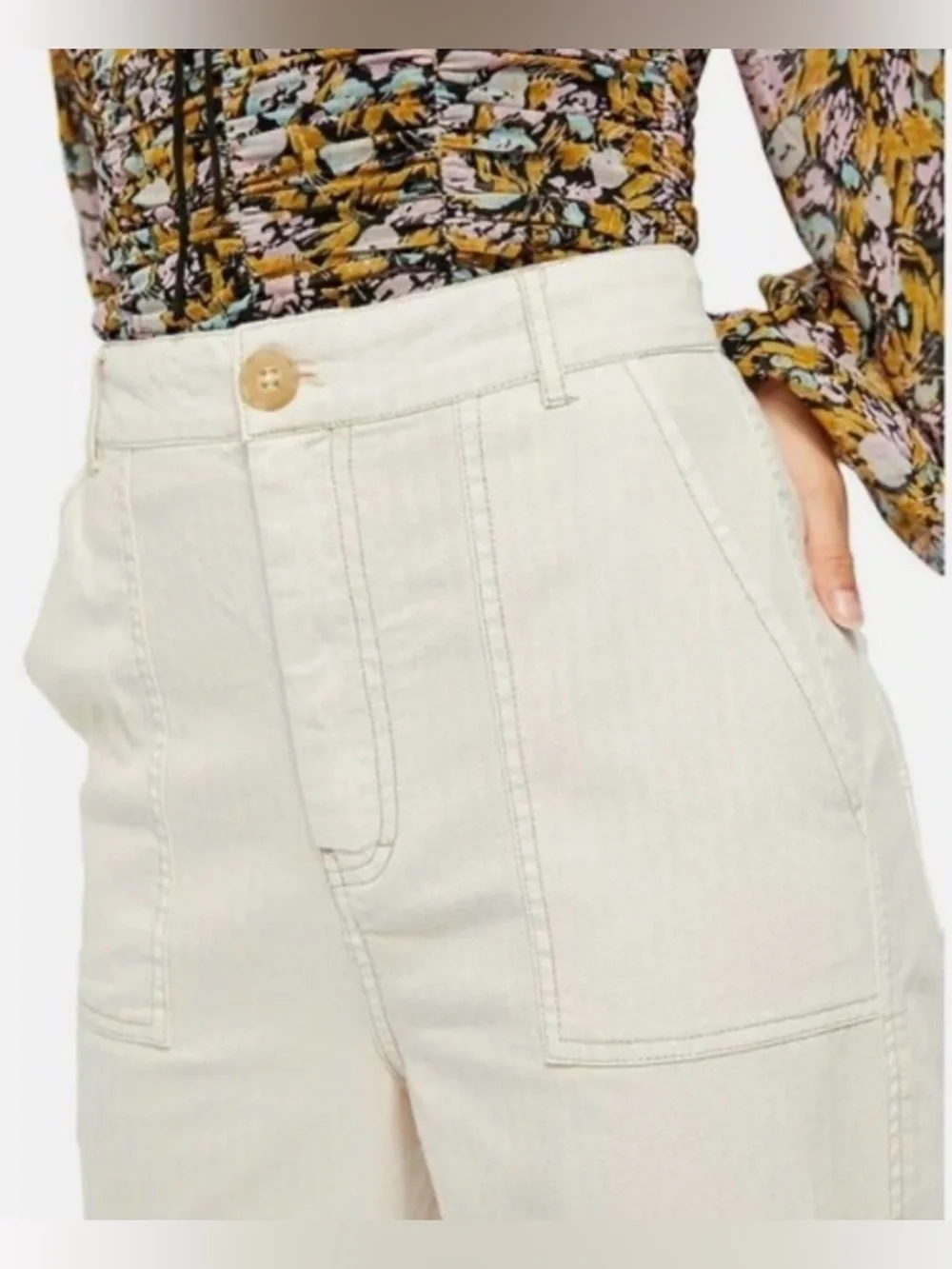 Free People Sunday Skies Herringbone Wide Leg Ankle Length Pants Size 8